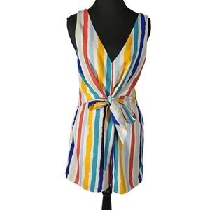 Milk & Honey Striped Romper V-Neck Sleeveless Colorful Casual Summer - Size S